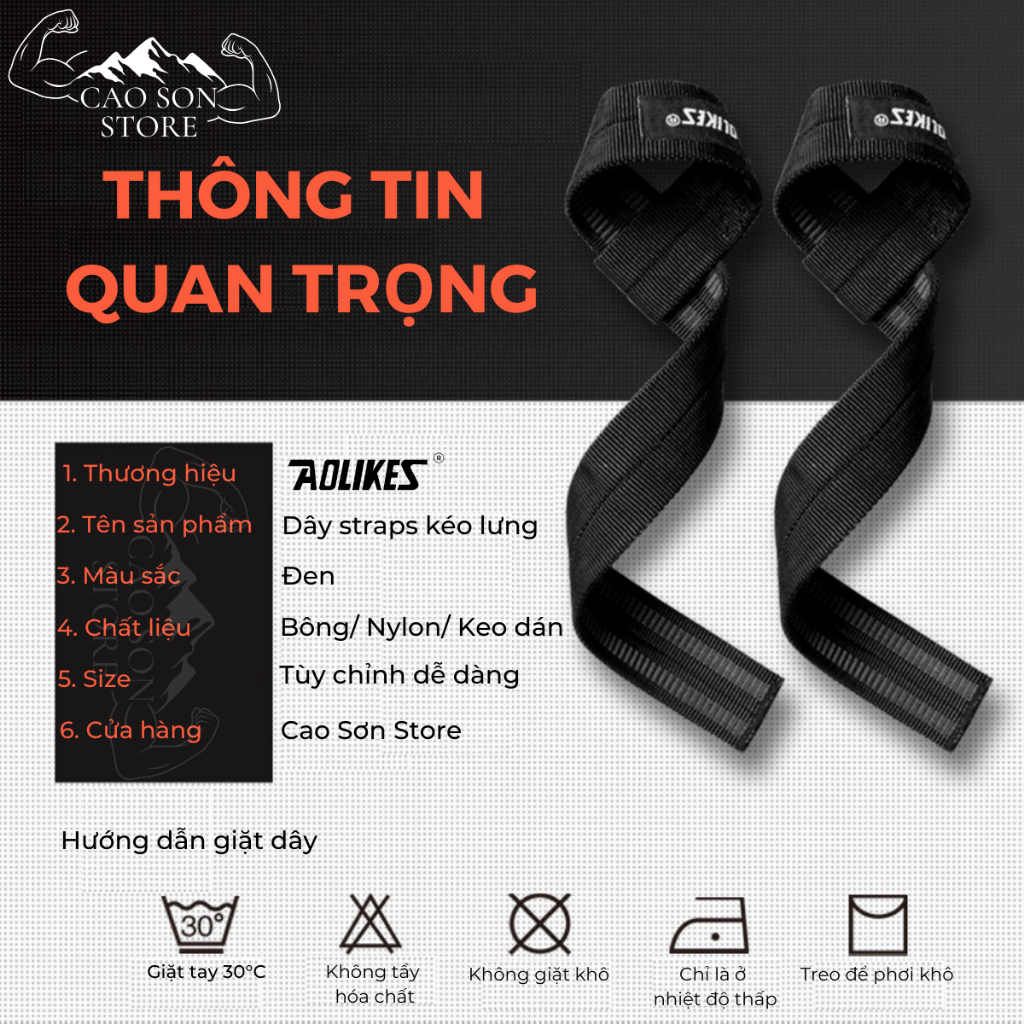 Dây Kéo Lưng Lifting Straps AOLIKES Hỗ Trợ Deadlift Hít Xà Tập Lưng Xô  Mã 7635