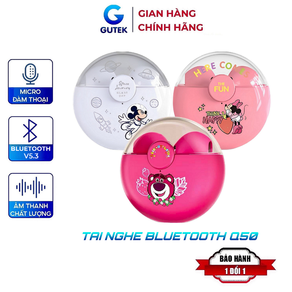 Tai nghe bluetooth Disney Gutek Q50 nhét tai không dây âm thanh chất lượng micro đàm thoại chống ồn