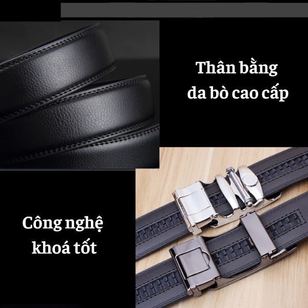 Thắt lưng nam cao cấp da bò nguyên miếng MIAA khoá cài tự động kết hợp hợp kim chống rỉ,Dây thắt lưng nam có bảo hành