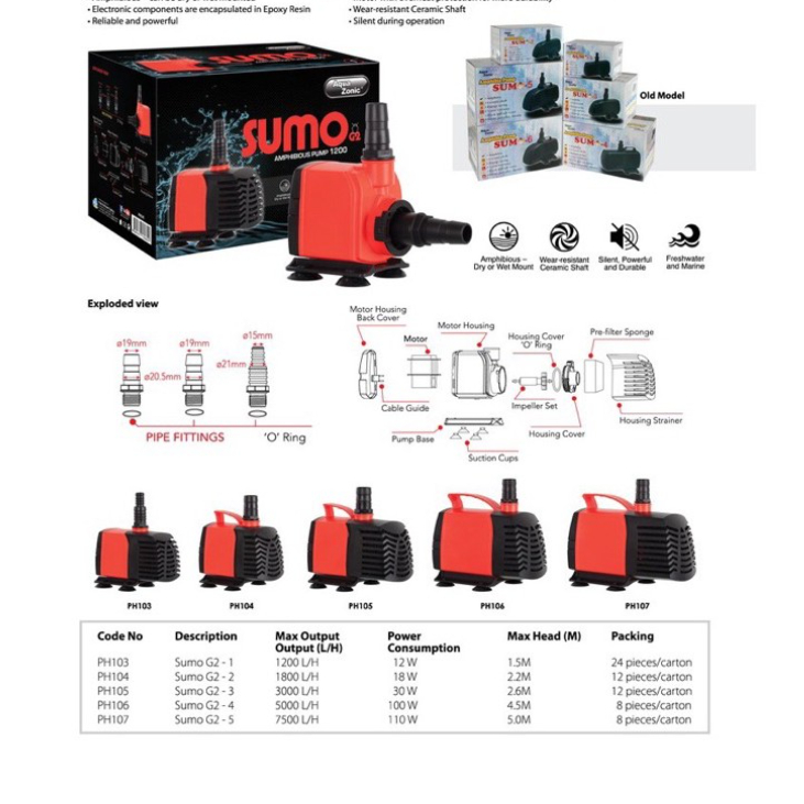 Bơm nước Sumo yên tĩnh để trên cạn và dưới nước cho hồ cá cảnh của Đài Loan