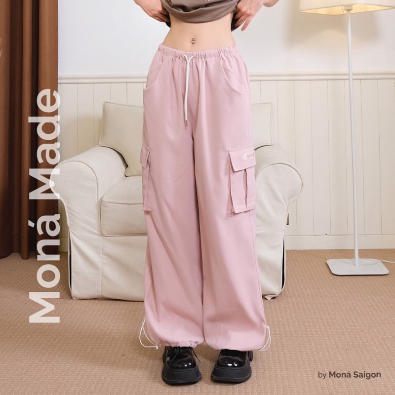 Quần túi hộp thêu chữ, rút dây ống  - mã 6923