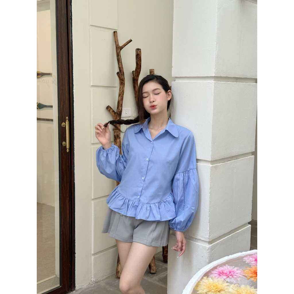 YU CHERRY | Áo sơmi tay dài phồng bo chun ở cổ tay Puff Sleeve Blouse YA457