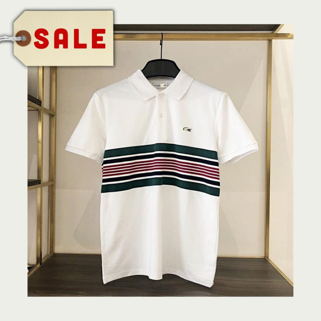 Áo Polo Nam Cá Sấu trắng sọc ngang trẻ trung, năng động, chất liệu cao cấp