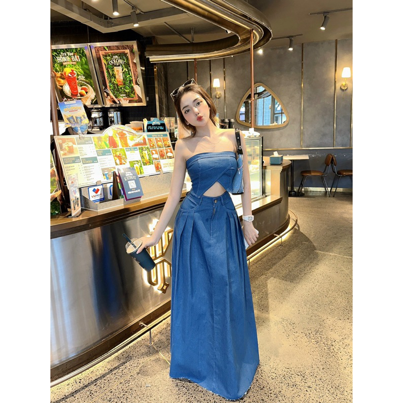 SÉT ÁO CÚP + CHÂN VÁY DENIM  - KT04819