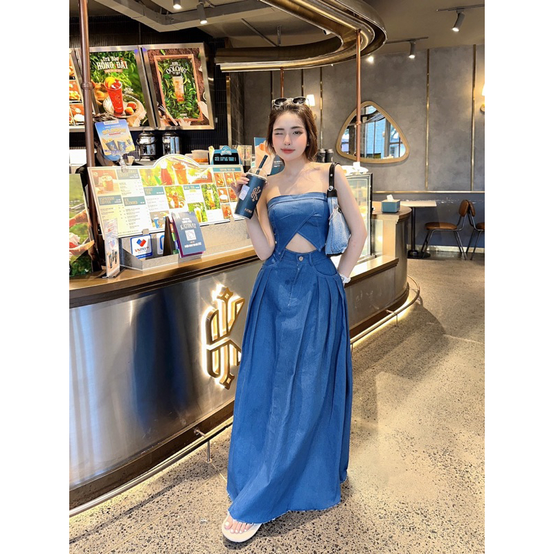 SÉT ÁO CÚP + CHÂN VÁY DENIM  - KT04819