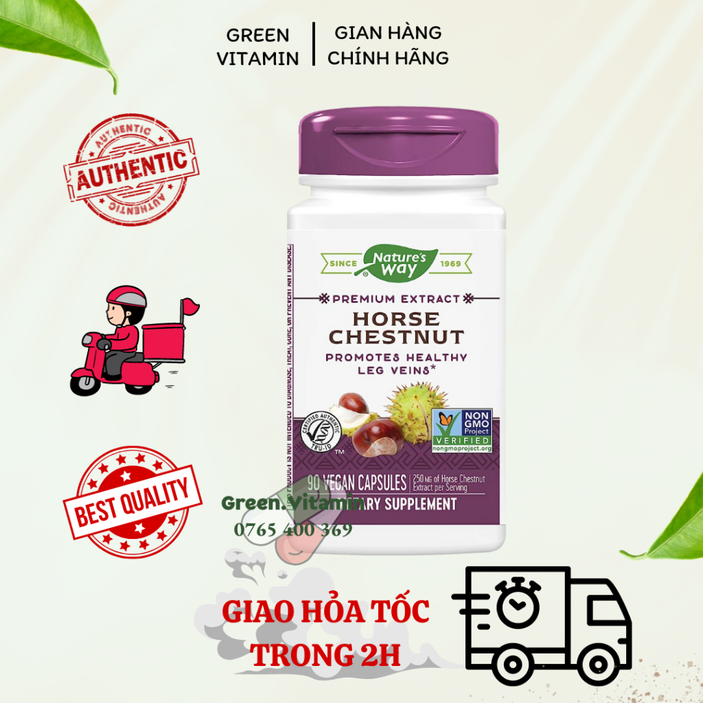 Nature's Way Horse Chestnut 250mg - Viên uống hỗ trợ giãn tĩnh mạch chân, giúp lưu thông máu 90 viên