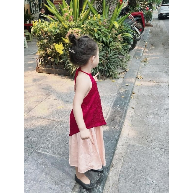 (Bé gái) Set áo yếm phối váy lụa thêu cho bé gái 9-30kg - yếm cho bé gái - trang phục múa