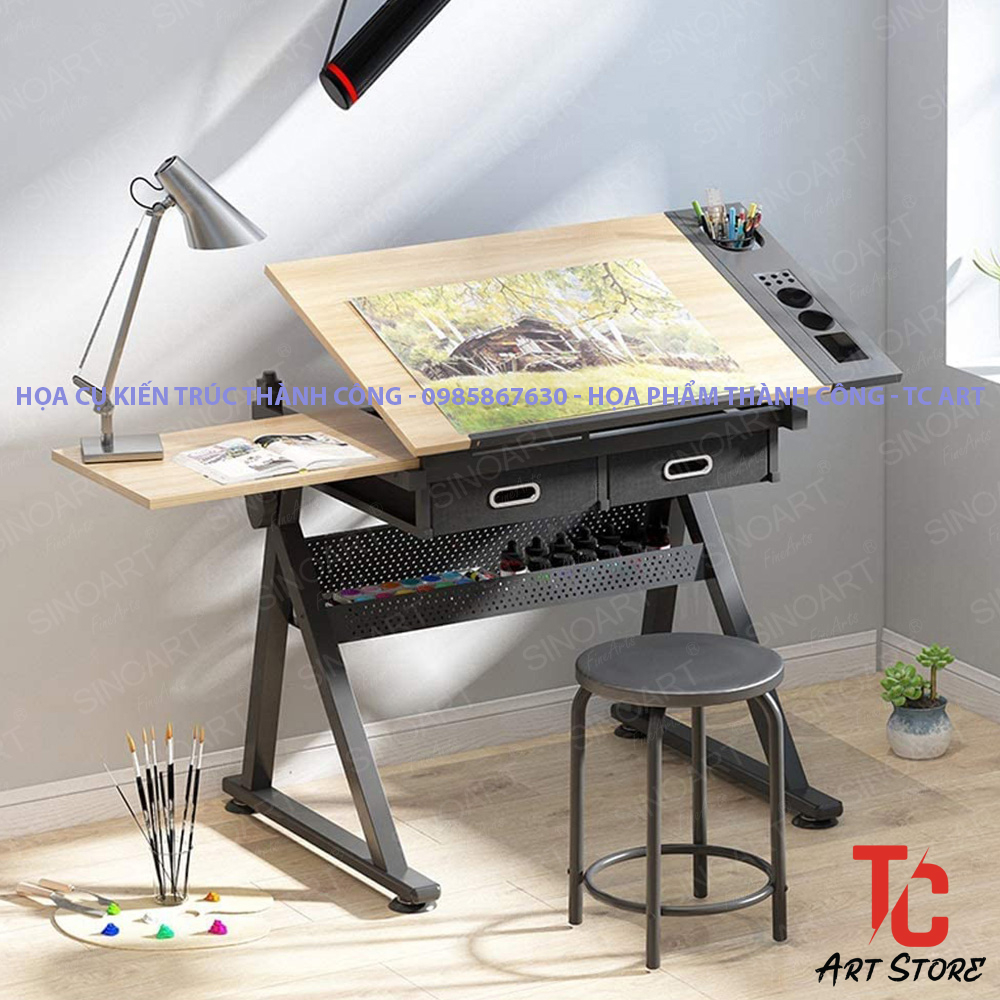 Bàn Vẽ Bàn kỹ thuật Bằng Gỗ SINOART (Tặng Ghế Đẩu ) Có Thể Điều Chỉnh - Bàn vẽ Phác Thảo