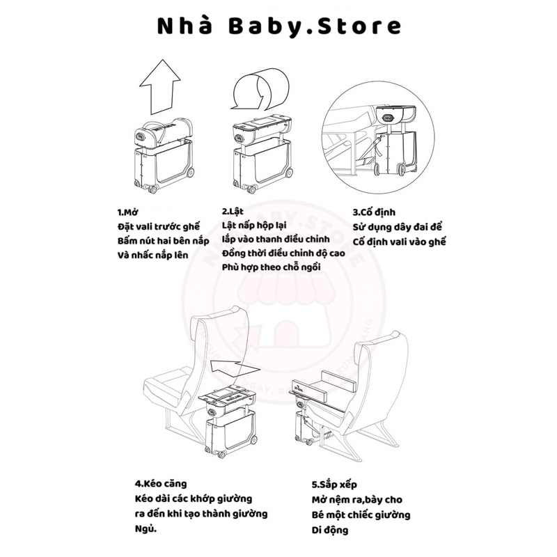 Vali 5 in1 Giường Ngủ Di Động siêu Hot chính hãng Hàn Quốc MINNOW 20L tặng kèm túi quà yêu thương cho bé yêu