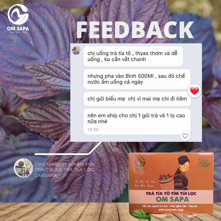 Trà Tía Tô tím Om Sapa nguyên chất Thanh Lọc Cơ Thể, Khỏe Đẹp Da 30 Túi lọc/Hộp