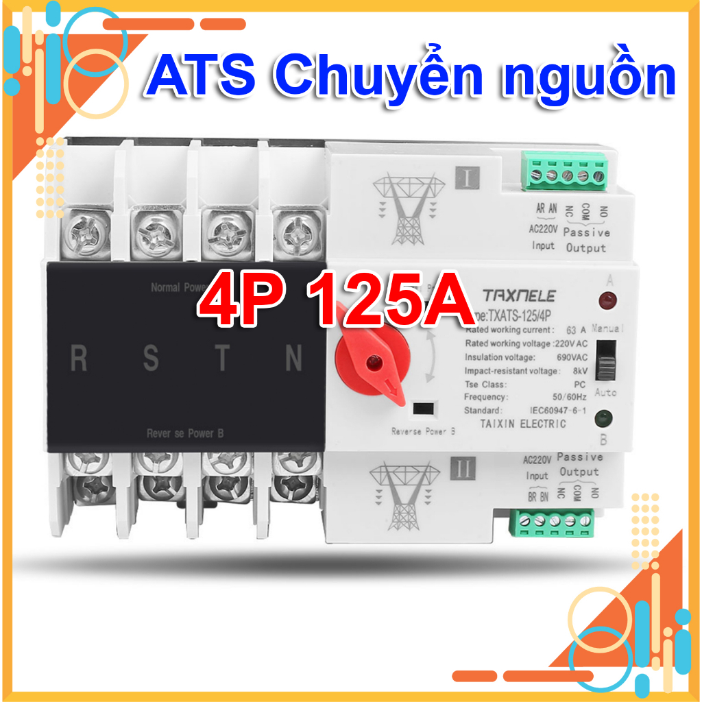 ATS Chuyển Mạch Nhanh 2 Nguồn Độc Lập Tự Động 3 Pha 4P 125A - Chuyển Nguồn Tự Động Không Gián Đoạn TAXNELE