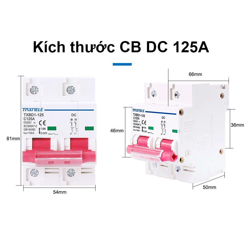 Cầu Dao CB DC 125A 2P 600V 1000v - Thiết Bị Chuyên Dụng Cho Hệ Thống Lưu Trữ Pin Mặt Trời và Acquy