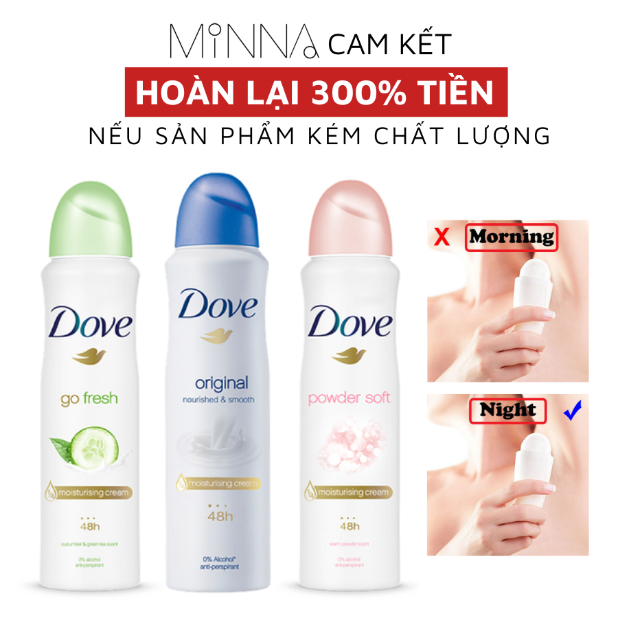 Xịt Khử Mùi Dove 48H Dưỡng Da Sáng Mịn, Khử Khuẩn, Đều Màu Da 150ml