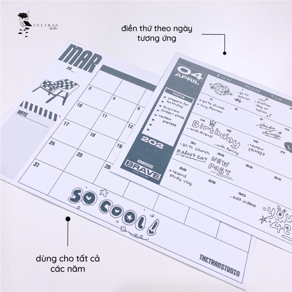 Bộ 12 tờ lịch kế hoạch 12 tháng dùng cho tất cả các năm A5 / shining through darkness calendar / thetranstudio