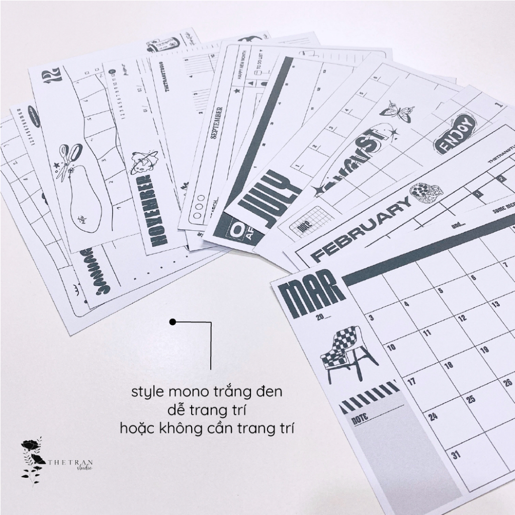 Bộ 12 tờ lịch kế hoạch 12 tháng dùng cho tất cả các năm A5 / shining through darkness calendar / thetranstudio