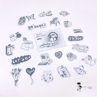 Bộ 25 sticker vẽ chì nghệ thuật trắng đen / messy but cute sticker pack / thetranstudio