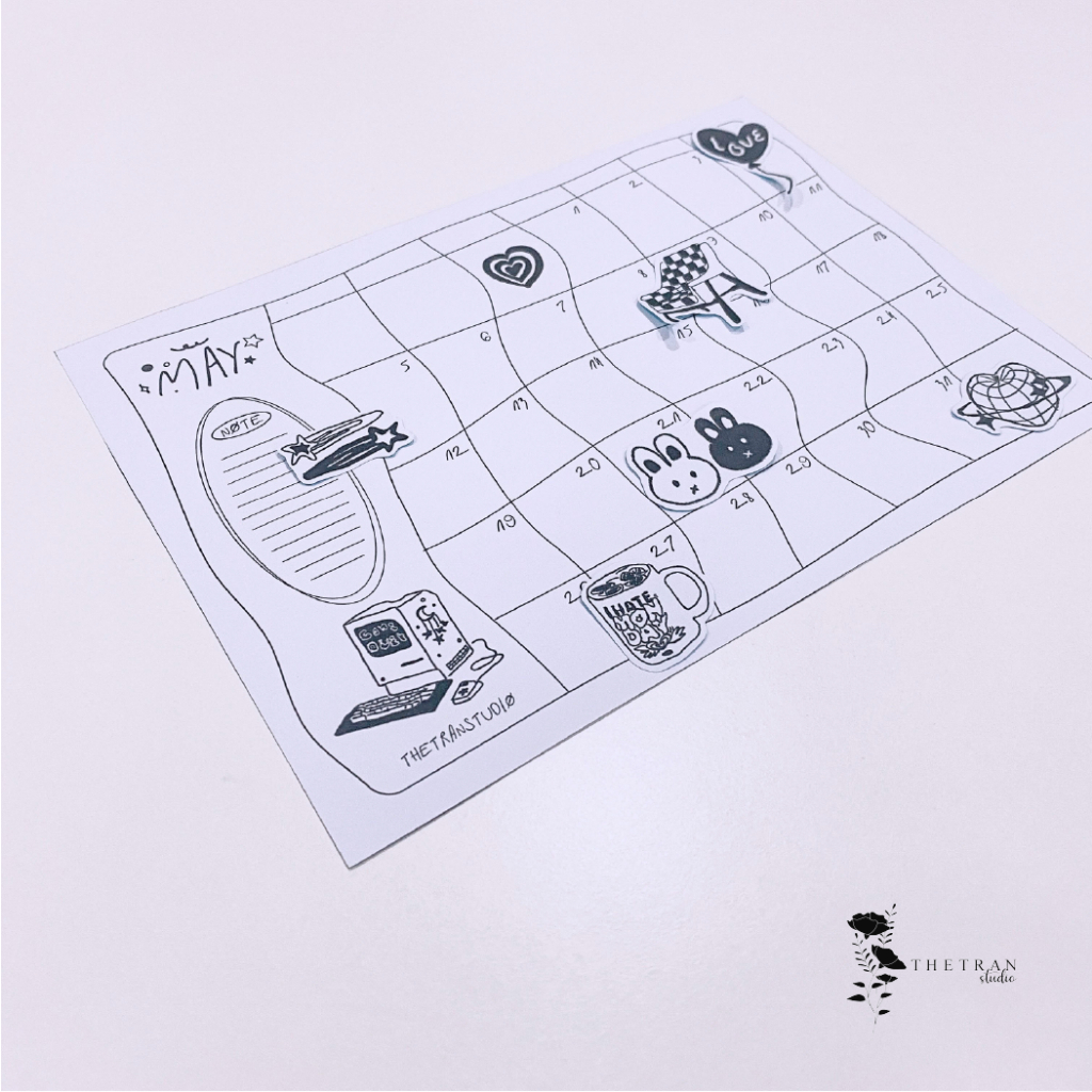 Bộ 25 sticker vẽ chì nghệ thuật trắng đen / messy but cute sticker pack / thetranstudio