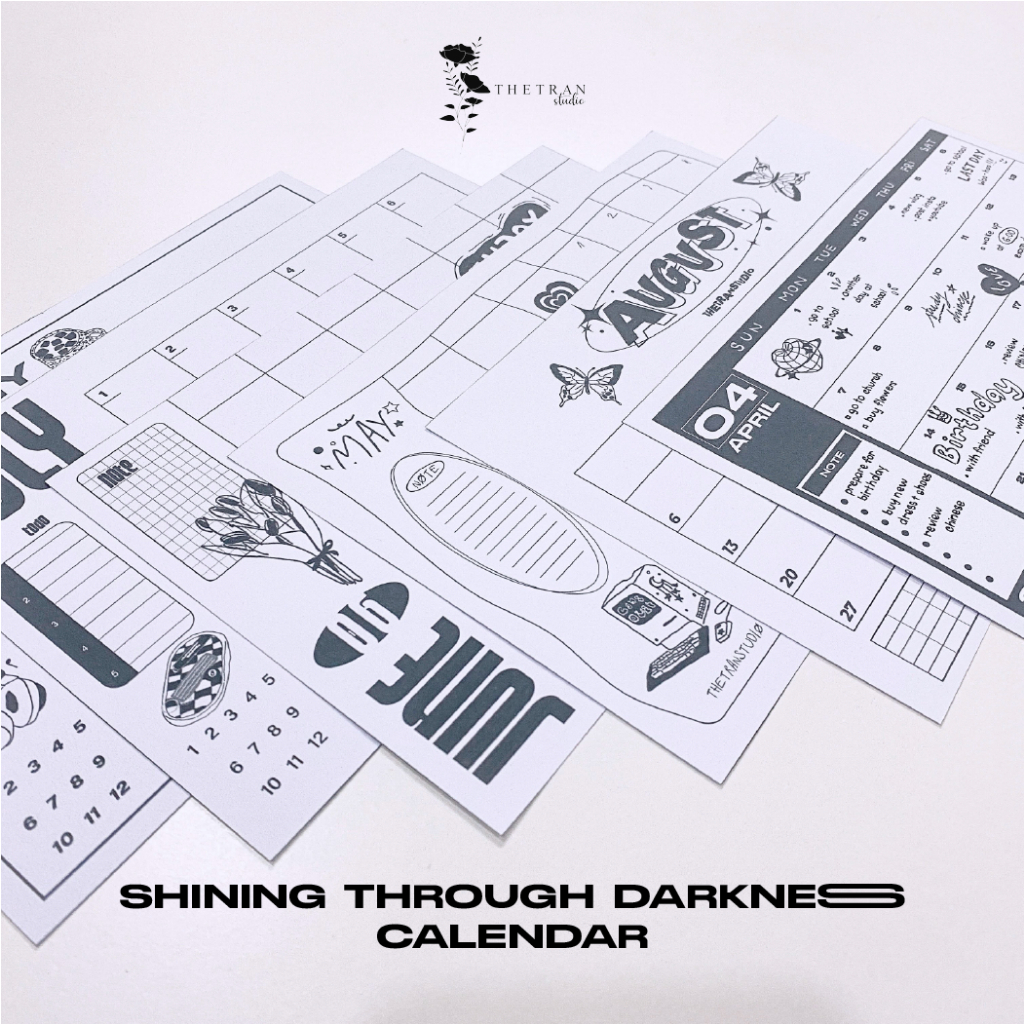 Bộ 12 tờ lịch kế hoạch 12 tháng dùng cho tất cả các năm A5 / shining through darkness calendar / thetranstudio