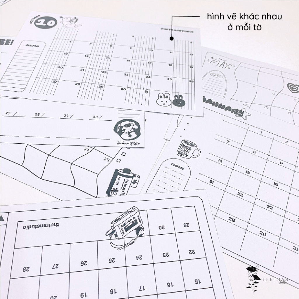 Bộ 12 tờ lịch kế hoạch 12 tháng dùng cho tất cả các năm A5 / shining through darkness calendar / thetranstudio