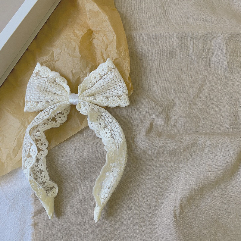 Bờm tóc ren nơ dựng bản to by Tiệm Su Kids