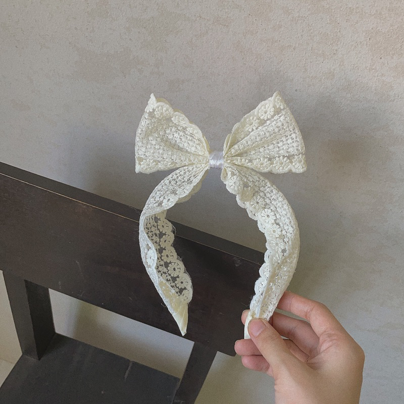 Bờm tóc ren nơ dựng bản to by Tiệm Su Kids