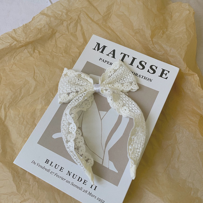 Bờm tóc ren nơ dựng bản to by Tiệm Su Kids