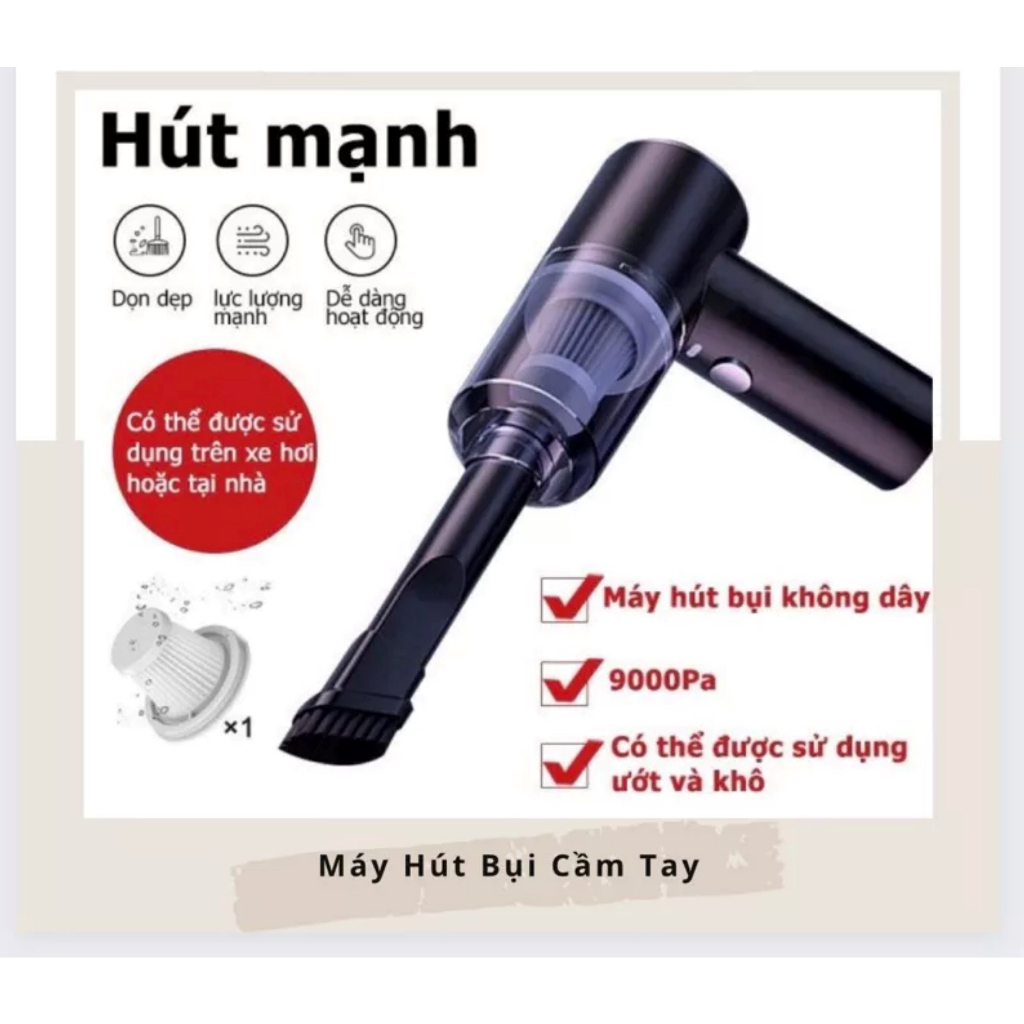 MÁY Hút Bụi Cầm Tay MINI Cực Mạnh 9000PA - 120W, SẠC USB BẢO HÀNH 1:1