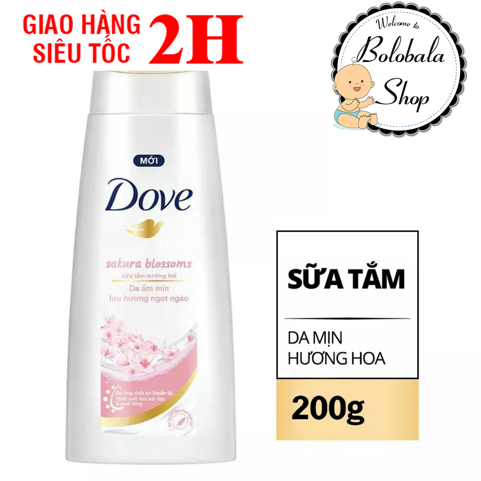 Sữa Tắm Dưỡng Thể Dove Sakura Blossoms - Chai 200g hàng tặng - Chiết Xuất Hoa Anh Đào & Muối Hồng