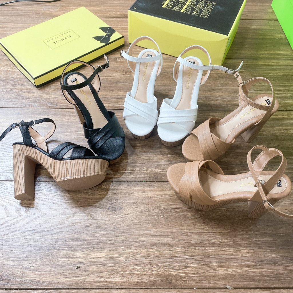Dép sandal cao gót nữ đế đúp vẫn gỗ siêu nhẹ cực phong cách - LK60