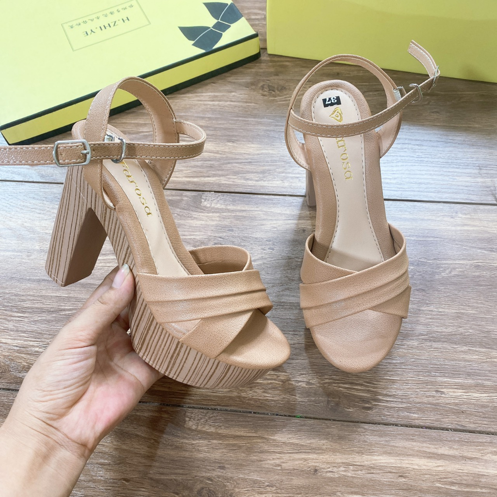 Dép sandal cao gót nữ đế đúp vẫn gỗ siêu nhẹ cực phong cách - LK60