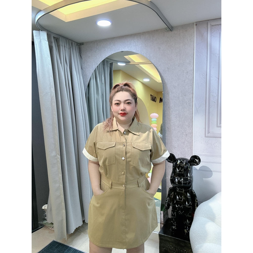 ĐẦM BIGSIZE KAKI TAY VIỀN