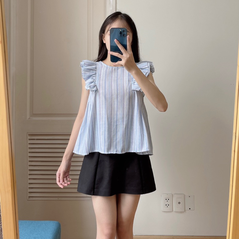 Áo kiểu nữ cánh tiên họa tiết thô kẻ Mai Anh Clothing