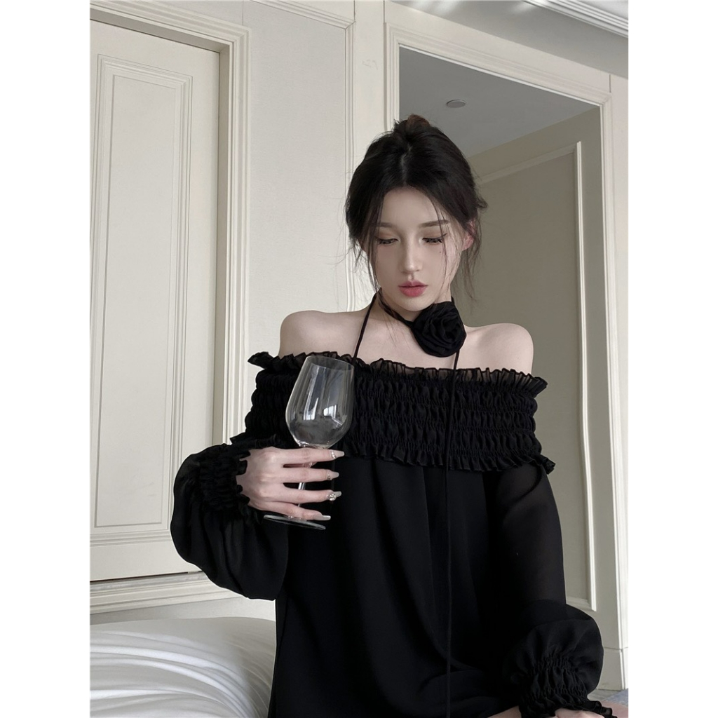 Áo Trễ Vai Quây Chun Siêu Hottrend Kèm Hoa Cổ Hàng Cao Cấp