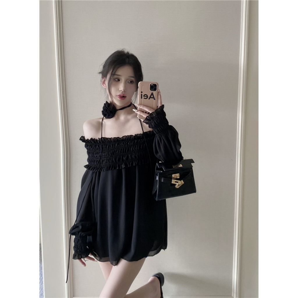 Áo Trễ Vai Quây Chun Siêu Hottrend Kèm Hoa Cổ Hàng Cao Cấp