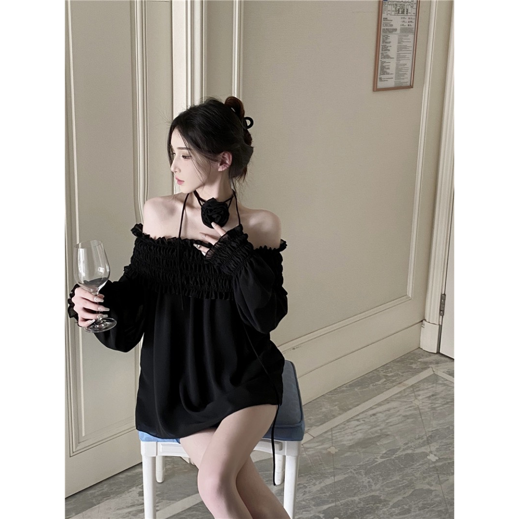 Áo Trễ Vai Quây Chun Siêu Hottrend Kèm Hoa Cổ Hàng Cao Cấp