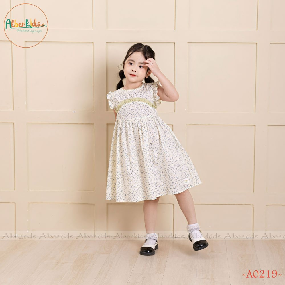 Váy bé gái ALBERKIDS cổ tròn sát nách hoa công chúa xinh đẹp cho trẻ em 2,3,4,5,6,7,8,9,10,11,12 tuổi [A0219]