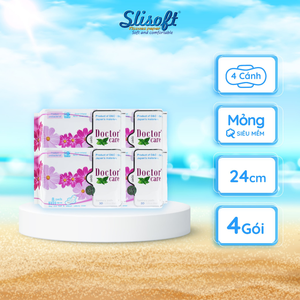 Combo 4 Băng vệ sinh thảo dược Doctor Care, BVS ban ngày 24cm siêu khô thoáng cả ngày dài