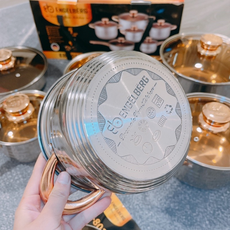 Bộ nồi inox 6 món bếp từ, 5 đáy, chống dính công nghệ Đức govilly
