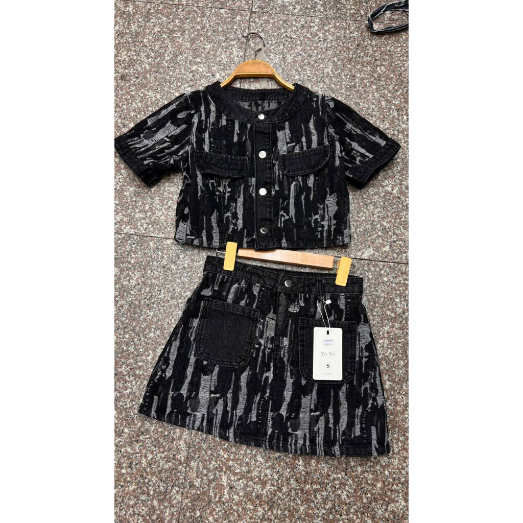 Set jean nữ áo + chân váy chữ A hàng quảng châu siêu đẹp