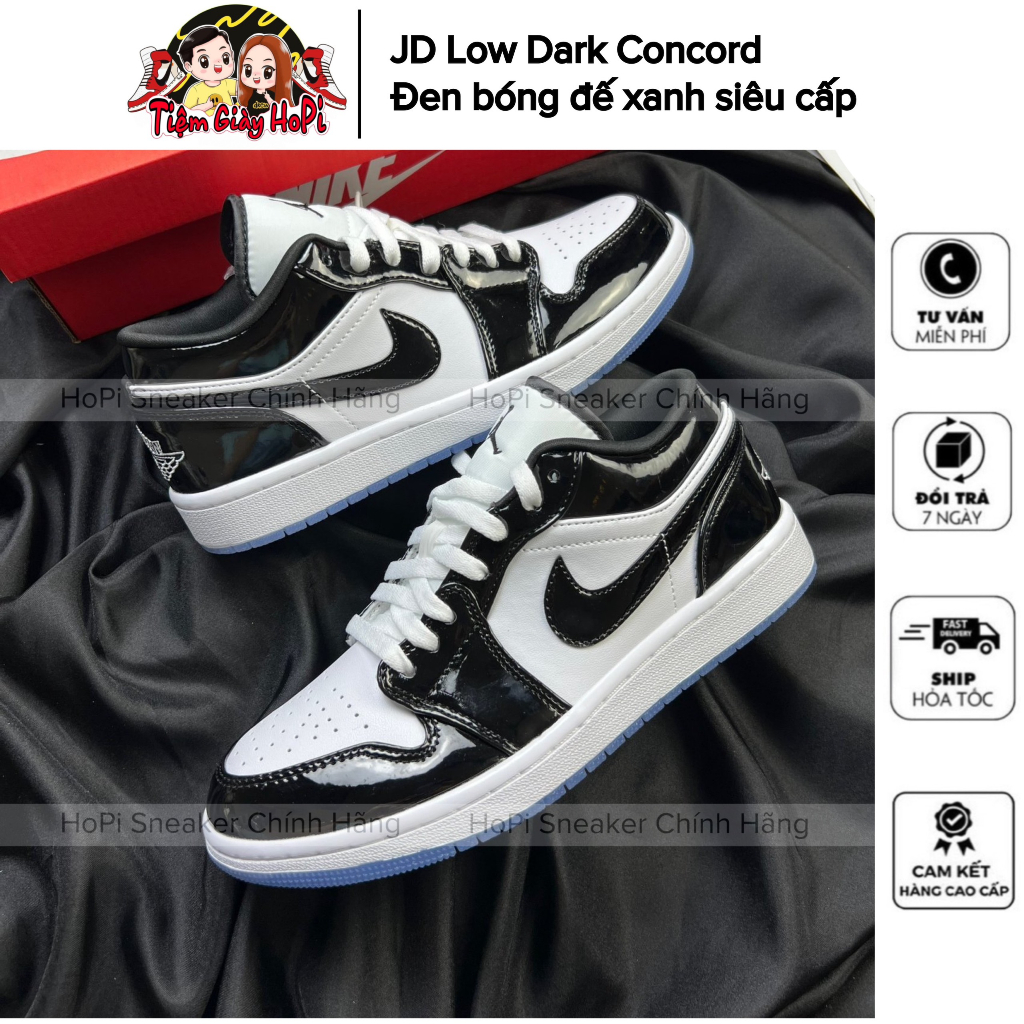 Giày Sneaker Jordan Đen Bóng Đế Xanh, JD Low Dark Concord Nam Nữ, Full Phụ Kiện | Hẻm giày 1997