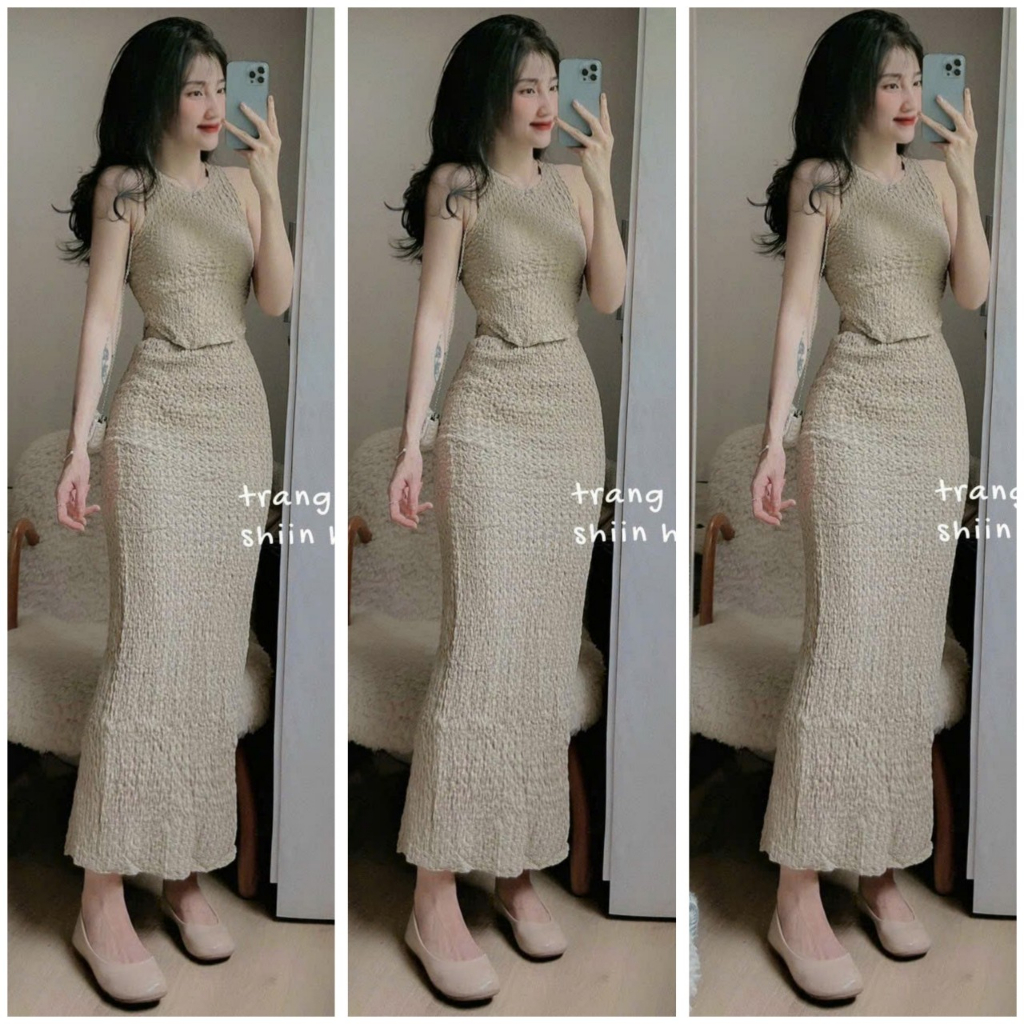 Set đồ nữ áo ôm sát nách coprtop mix chân váy ôm body dáng dài siêu xinh tôn dáng sang chảnh đi chơi, hẹn hò, dạo phố