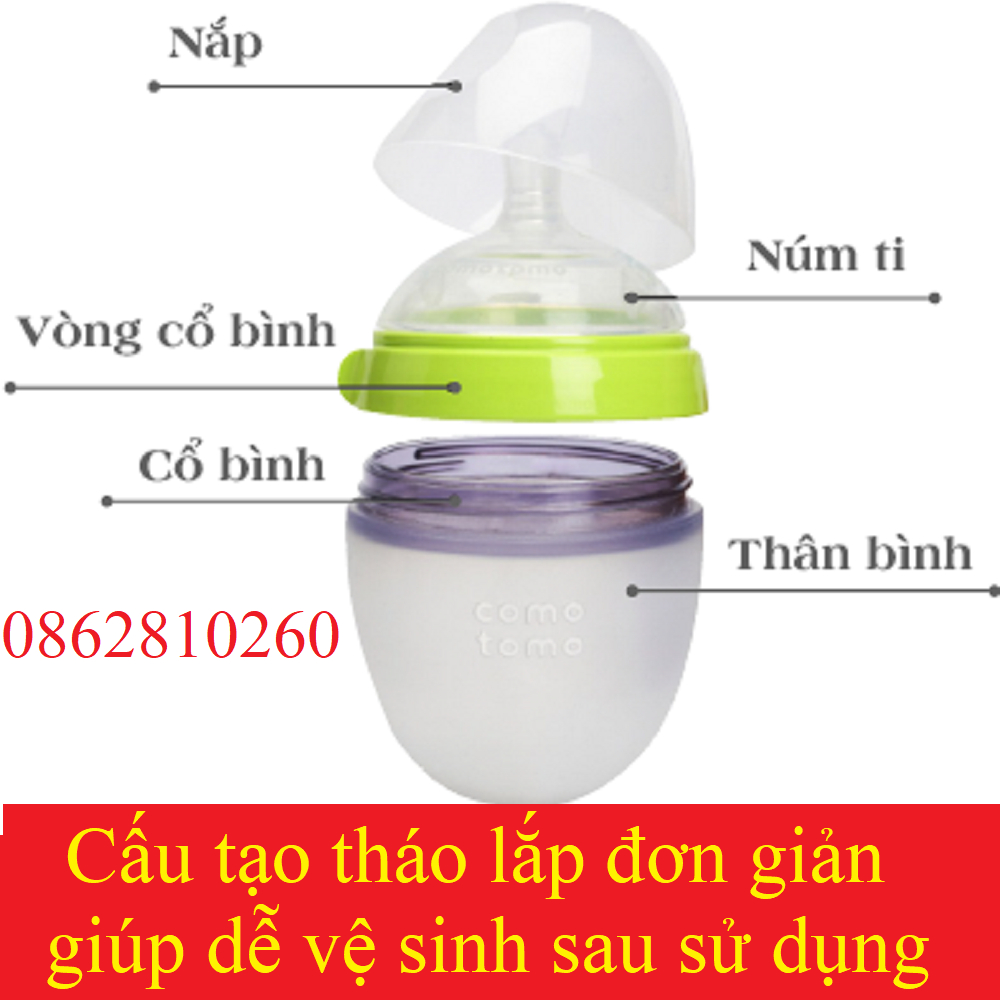 Bình Sữa Comotomo Cho Bé Tập Bú,Núm Ti Como Tomo Baby Bottle Siêu Mềm 150ml/ 250ml
