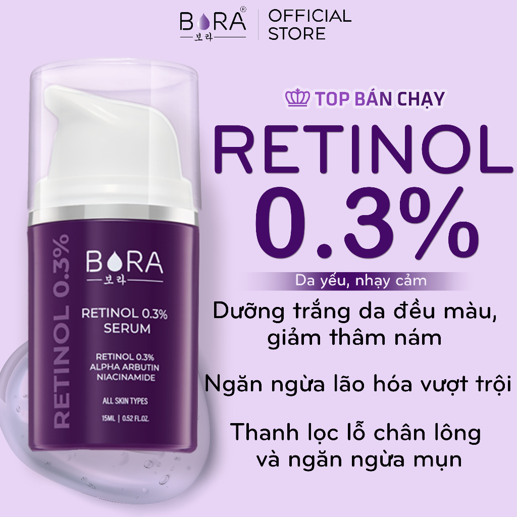 COMBO NIACINAMIDE 20% + RETINOL 0.1% - 1% BORA Trắng Da Trẻ Hóa Làn Da Hoàn Hảo