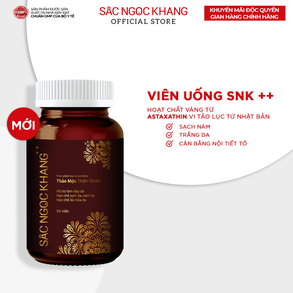 Viên uống đẹp da Sắc Ngọc Khang++ dòng cao cấp giúp chống lão hóa, giảm nám sạm & cân bằng nội tiết tố nữ [Hộp 60v]