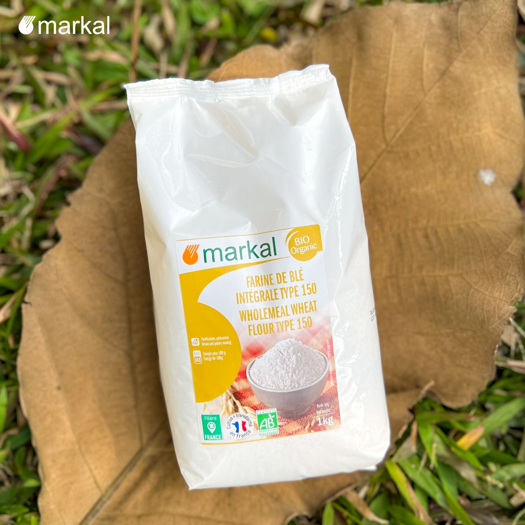 Bột mì nguyên cám hữu cơ T150 Markal 1kg được xay từ hạt lúa mì lứt nguyên vỏ cám bảo toàn dinh dưỡng