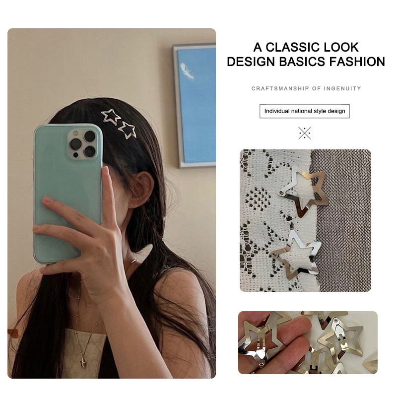Miumiua🔮Y2K Kẹp Tóc Ngôi Sao Năm Cánh Bằng Kim Loại Màu Bạc Mát Mẻ Dễ Phối Đồ Dành Cho Bạn Gái