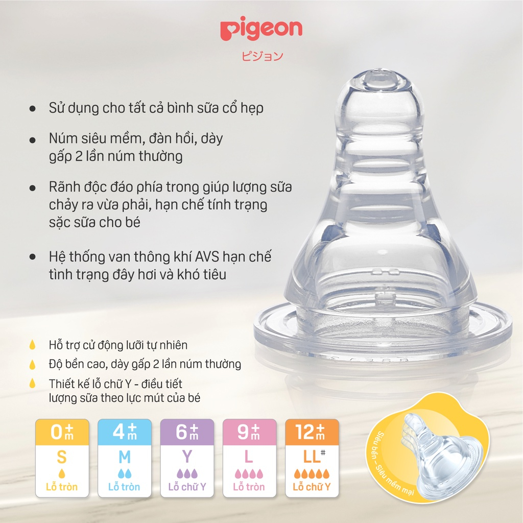 Núm vú cổ hẹp silicone siêu mềm Pigeon  B10