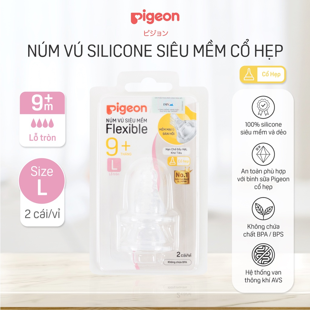 Núm vú cổ hẹp silicone siêu mềm Pigeon  B10