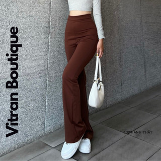 Quần Ống Loe Lưng Cạp Cao Nữ VITRAN BOUTIQUE Thun Umi Màu Nâu