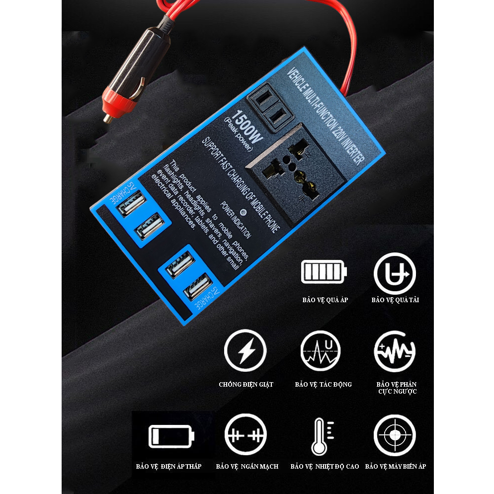 Bộ Chuyển Đổi Nguồn 1500W DC12V/24V Sang 220V